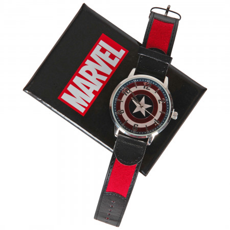 Marvel Comics Captain America's Shield Watch with Leather Band